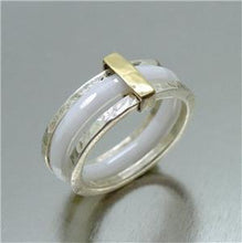 Load image into Gallery viewer, Ceramic Ring 9k yellow Gold Sterling Silver sz 6 Hadar Designers (I r886) LAST