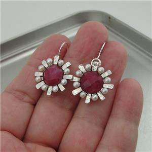 Hadar Designers NEW Handmade 925 Silver Pearl Ruby Pendant Earrings Set (I 1088)