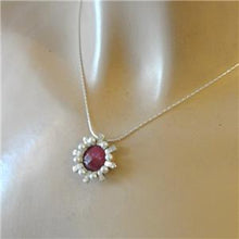 Load image into Gallery viewer, Hadar Designers NEW Handmade 925 Silver Pearl Ruby Pendant Earrings Set (I 1088)