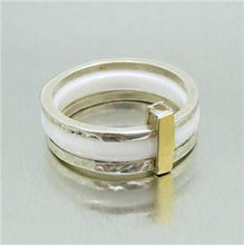 Load image into Gallery viewer, Ceramic Ring 9k yellow Gold Sterling Silver sz 6 Hadar Designers (I r886) LAST