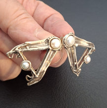 Load image into Gallery viewer, Pearl stud earrings. Art Handmade 925 Sterling Silver Hadar designers (H) Last