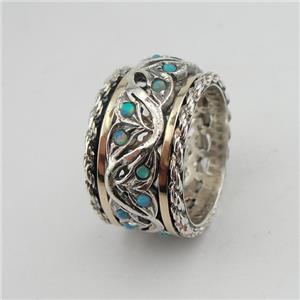 Swivel Opal Ring 9k Yellow Gold 925 Silver 6,7,8,9 Handmade Hadar Designers(SN)y