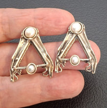 Load image into Gallery viewer, Pearl stud earrings. Art Handmade 925 Sterling Silver Hadar designers (H) Last