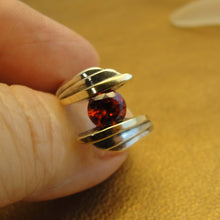 Load image into Gallery viewer, Hadar Designers Red Zircon Ring Solitaire 925 Sterling Silver size 7.5 () LAST