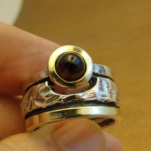 Load image into Gallery viewer, Hadar Designers Red Garnet Ring 7,8,9,10 Handmade 9k Yellow Gold 925 Silver (MS)