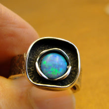 Load image into Gallery viewer, Hadar Designers Blue Opal Ring size 6.5, 7 Sterling 925 Silver Handmade () LAST