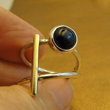 Load image into Gallery viewer, Hadar Designers Black Onyx Ring sz 6.7,8,9 Handmade 9k Gold 925 Silver (MS)8y