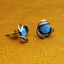 Load image into Gallery viewer, Hadar Designers Blue Opal Stud Earrings Floral Handmade Sterling Silver (gr)
