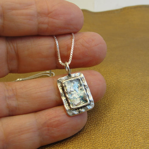 Hadar Designers Antique Roman Glass Pendant Handmade Sterling Silver (as150408)