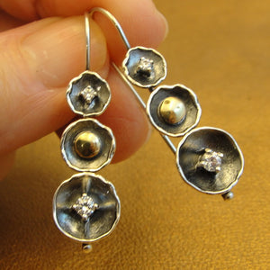 Hadar Designers White Zircon Earrings 9k Yellow Gold 925 Silver Handmade (ms) y
