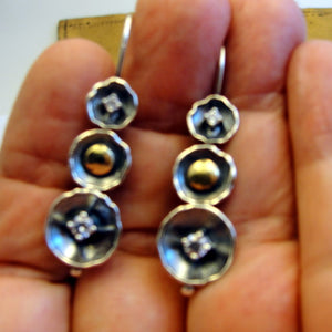 Hadar Designers White Zircon Earrings 9k Yellow Gold 925 Silver Handmade (ms) y