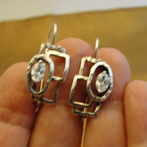 Hadar Designers White Zircon Earrings 925 Sterling Silver Handmade Art (ms 520)y