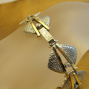 Hadar Designers White Zircon Bracelet 9k Yellow Gold 925 Silver Handmade Art (MS)y