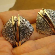 Load image into Gallery viewer, Hadar Designers Earrings 9K Yellow Gold Sterling Silver Zircon Handmade Art (MS)
