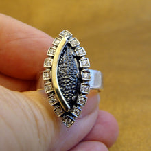 Load image into Gallery viewer, Hadar Designers Lava Zircon Ring 9k Yellow Gold Sterling Silver sz 7, 7.5 (ms)y