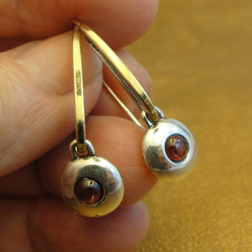 Hadar Designers red garnet earrings 9k gold 925 silver long handmade (ms 1807)y