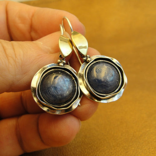 Hadar Designers Kyanite Earrings 9k Yellow Gold 925 Sterling Silver(ms 897)y