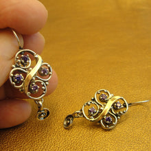 Load image into Gallery viewer, Hadar Designers Amethyst CZ Earrings 9k Yellow Gold 925 Silver Handmade () Last