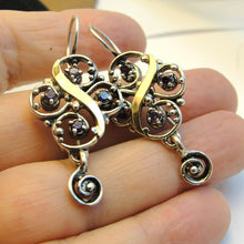 Load image into Gallery viewer, Hadar Designers Amethyst CZ Earrings 9k Yellow Gold 925 Silver Handmade () Last