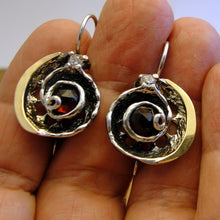 Load image into Gallery viewer, Hadar Designers Red Garnet Zircon Earrings 9k Yellow Gold Sterling Silver () Last