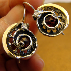 Hadar Designers Red Garnet Zircon Earrings 9k Yellow Gold Sterling Silver () Last