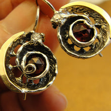 Load image into Gallery viewer, Hadar Designers Red Garnet Zircon Earrings 9k Yellow Gold Sterling Silver () Last