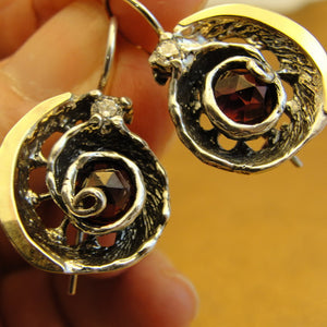 Hadar Designers Red Garnet Zircon Earrings 9k Yellow Gold Sterling Silver () Last