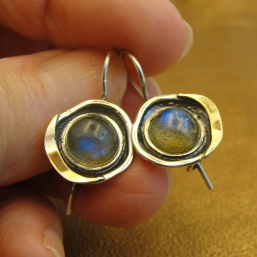 Hadar Designers Labradorite Earrings 9k Yellow Gold 925 Sterling Silver (ms 1608