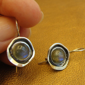 Hadar Designers Labradorite Earrings 9k Yellow Gold 925 Sterling Silver (ms 1608