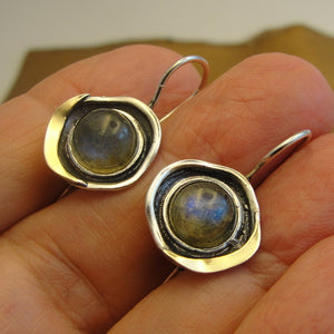 Hadar Designers Labradorite Earrings 9k Yellow Gold 925 Sterling Silver (ms 1608