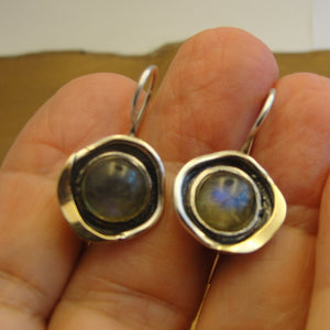 Hadar Designers Labradorite Earrings 9k Yellow Gold 925 Sterling Silver (ms 1608