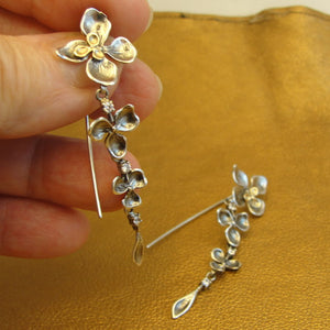 Earrings 9k Yellow Gold 925 Silver Floral  Handmade Hadar Designers (MS 1631b)