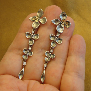 Earrings 9k Yellow Gold 925 Silver Floral  Handmade Hadar Designers (MS 1631b)
