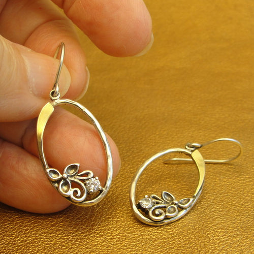 Hadar Designers Floral Zircon Earrings 9k yellow Gold Sterling Silver (MS)y