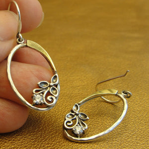 Hadar Designers Floral Zircon Earrings 9k yellow Gold Sterling Silver (MS)y