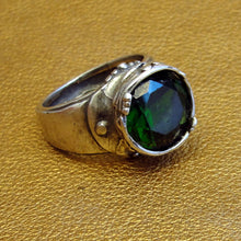 Load image into Gallery viewer, Hadar Designers Emerald Zircon Ring 925 Sterling Silver 7.5, 8 Handmade (H) Last