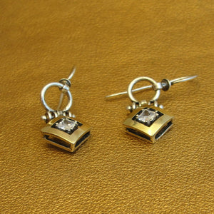 Hadar Designers White Zircon Earrings 9k Yellow Gold Sterling Silver Handmade(MS