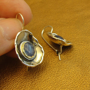 Hadar Designers Blue Kyanite Earrings 9k Yellow Gold Sterling Silver (ms 1471)y