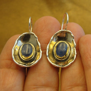 Hadar Designers Blue Kyanite Earrings 9k Yellow Gold Sterling Silver (ms 1471)y