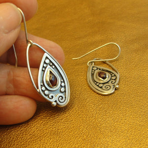 Hadar Designers Red Garnet Drop Earrings Handmade 925 Sterling Silver (ms 1912)y