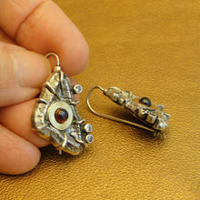 Load image into Gallery viewer, Hadar Designers Art Garnet Zircon Earrings 9k Yellow Gold 925 Silver () LAST