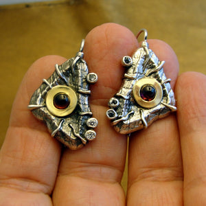 Hadar Designers Art Garnet Zircon Earrings 9k Yellow Gold 925 Silver () LAST