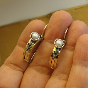 Hadar Designers White Pearl Earrings J Hoop 9k Yellow Gold Sterling Silver (ms)y