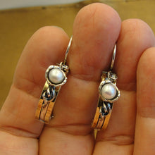 Load image into Gallery viewer, Hadar Designers White Pearl Earrings J Hoop 9k Yellow Gold Sterling Silver (ms)y