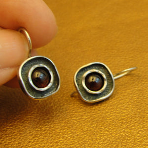 Hadar Designers Red Garnet Earrings 925 Sterling Silver Handmade Art (ms 1608s)y