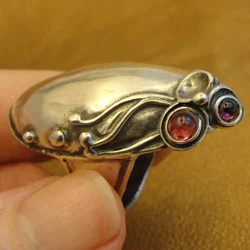 Hadar Designers Pink Tourmaline Ring 925 Silver Handmade Art 6.5, 7, 7.5(H 170)y