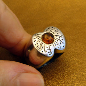 Hadar Designers Baltic Amber Ring 7.5,8 Handmade 925 Sterling Silver (H)yogr