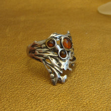 Load image into Gallery viewer, Hadar Designers Sterling Silver Amber Peacock Ring sz 6,7,8,8.5,9 Handmade (H