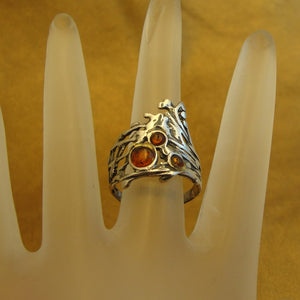 Hadar Designers Sterling Silver Amber Peacock Ring sz 6,7,8,8.5,9 Handmade (H