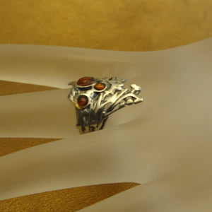 Hadar Designers Sterling Silver Amber Peacock Ring sz 6,7,8,8.5,9 Handmade (H